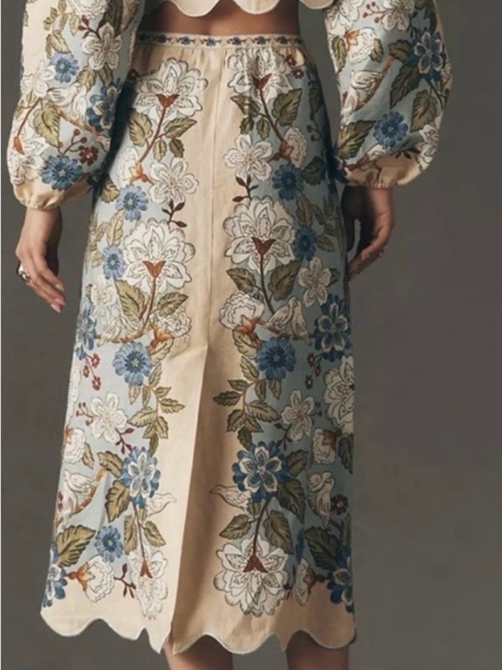 NWT FARM Rio Garden Scarf Blue Linen Midi Skirt S - Picture 15 of 16